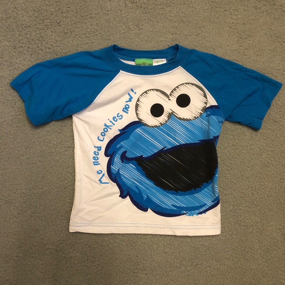 Sesame Street Cookie Monster Blue White Raglan T-Shirt Toddler Boy 5T 2008 Vtg